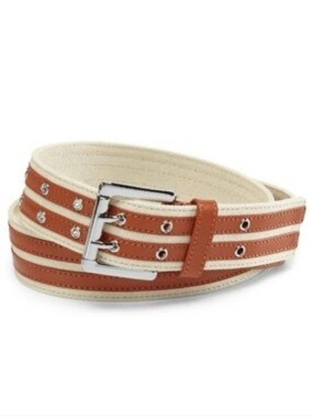 Women's Two-Tone Canvas Brown & Cream Belt